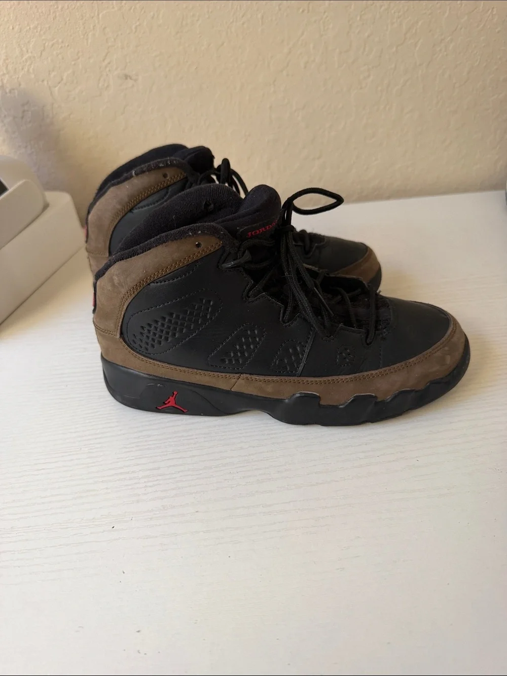 Jordan Olive 9’s Black and Olive youth sneakers